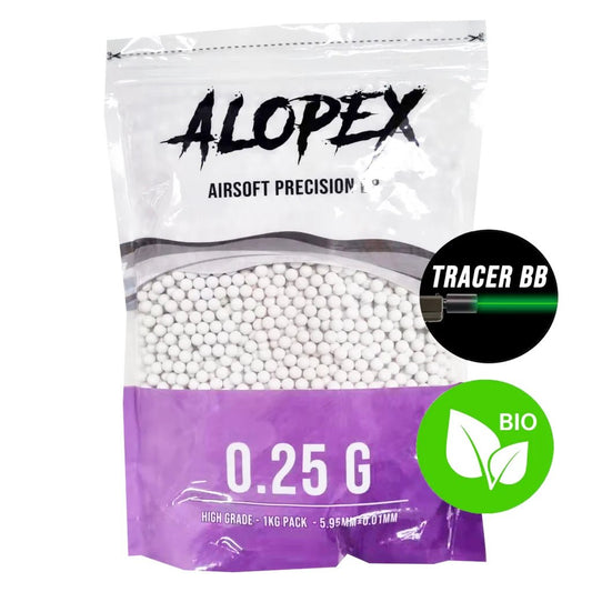 Alopex 0.25g BIO Green Tracer Precision White BB's - 1KG - Airsoft Central